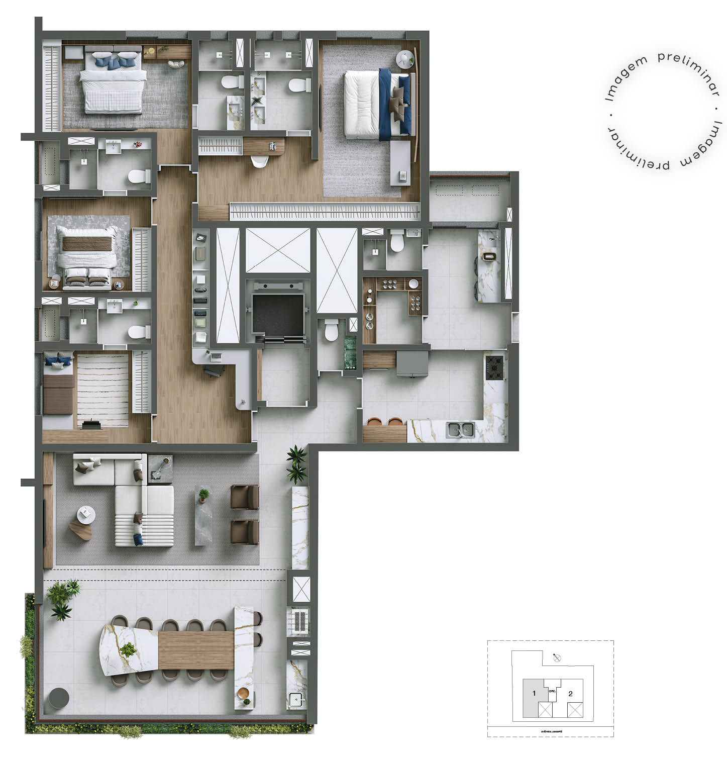 Planta Apartamento Padrão - 4 Suítes