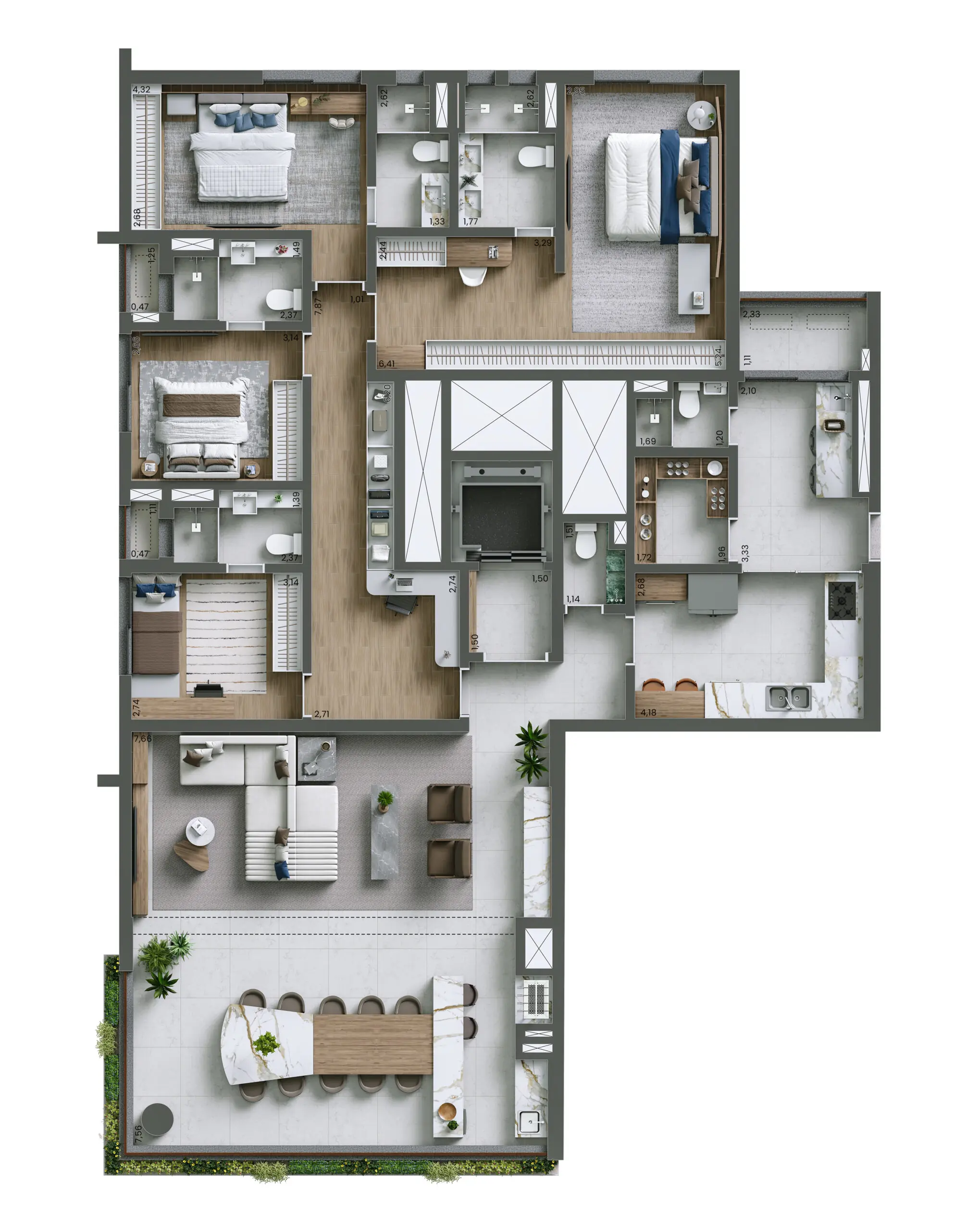 Planta Apartamento Padrão - 4 Suítes